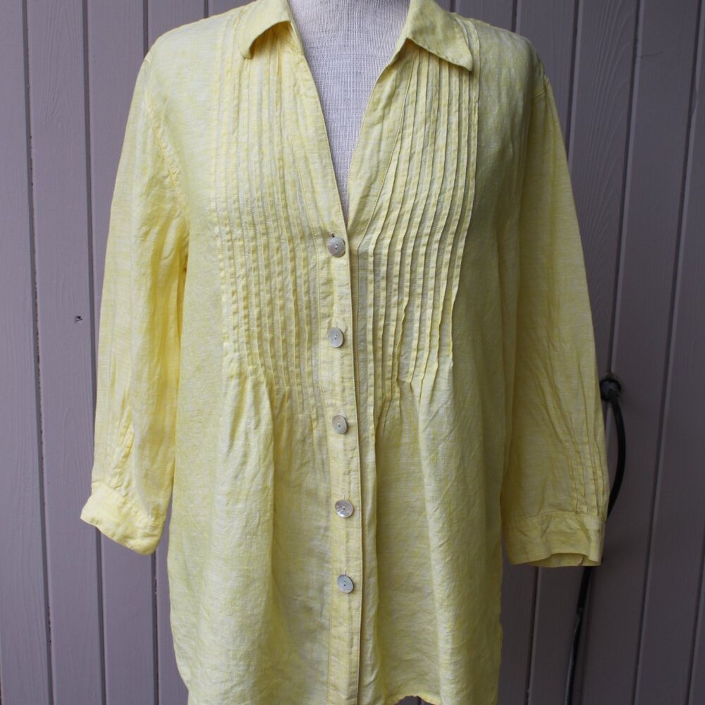 Foxcroft 100% linen yellow shaped fit Blouse womens shirt 12
